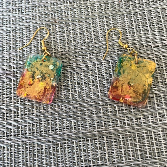 XMAS Handmade Festive Small Holiday Vibes Earrings Green and Red rectangle - Picture 4 of 10